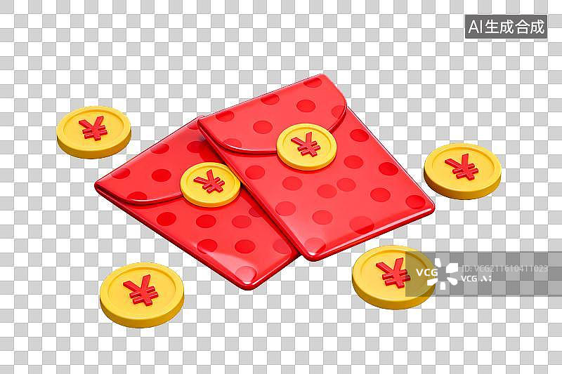 【AI数字艺术】红色红包配金币象征财富与好运图片素材