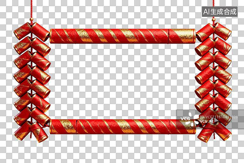 【AI数字艺术】红色鞭炮装饰边框设计图片素材