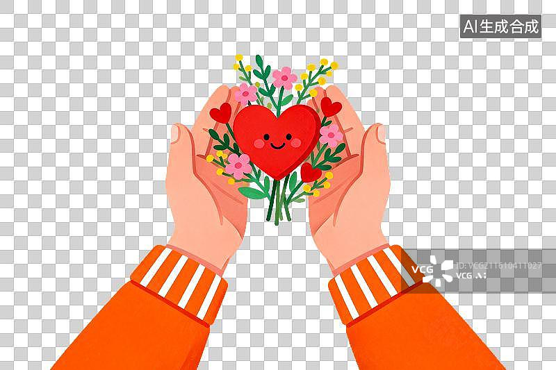 【AI数字艺术】双手捧着爱心花朵传递温暖图片素材