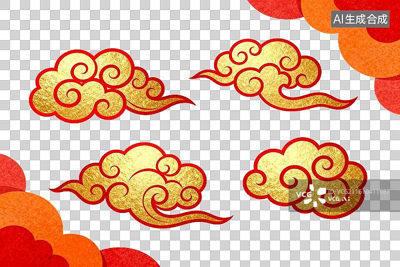 【AI数字艺术】金色祥云图案装饰元素图片素材