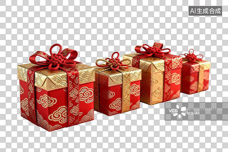 【AI数字艺术】红色礼盒排列整齐装饰精美图片素材