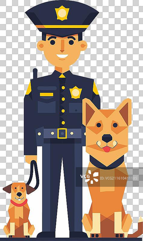 一名警官和两只狗站在一起，背景为白色隔离图片素材