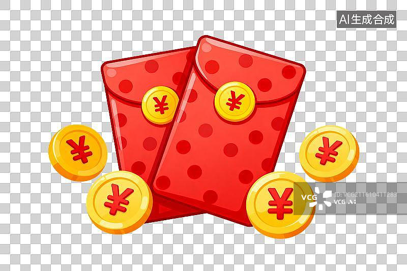 【AI数字艺术】红色红包配金币象征财富与喜庆图片素材