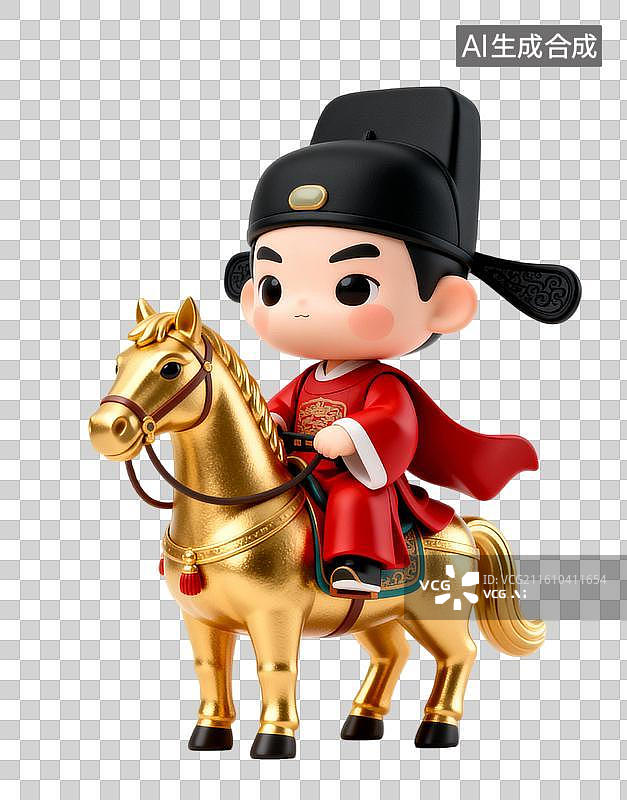 【AI数字艺术】高中状元 状元骑马游街 马年卡通创意插画图片素材