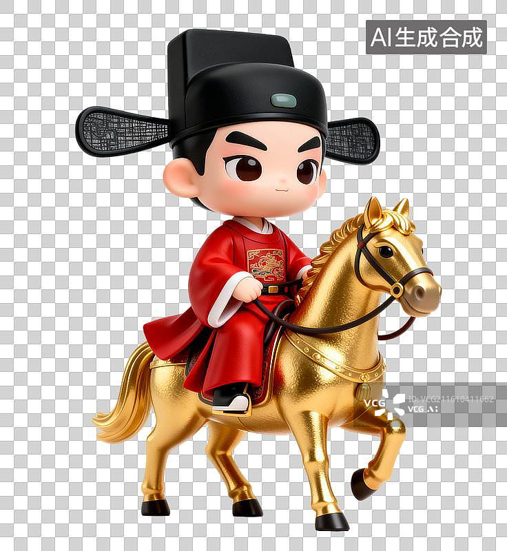 【AI数字艺术】高中状元 状元骑马游街 马年卡通创意插画图片素材