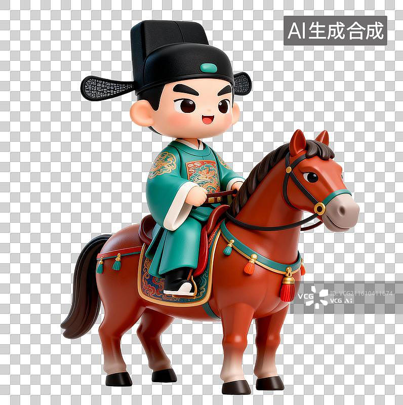 【AI数字艺术】高中状元 状元骑马游街 马年卡通创意插画图片素材