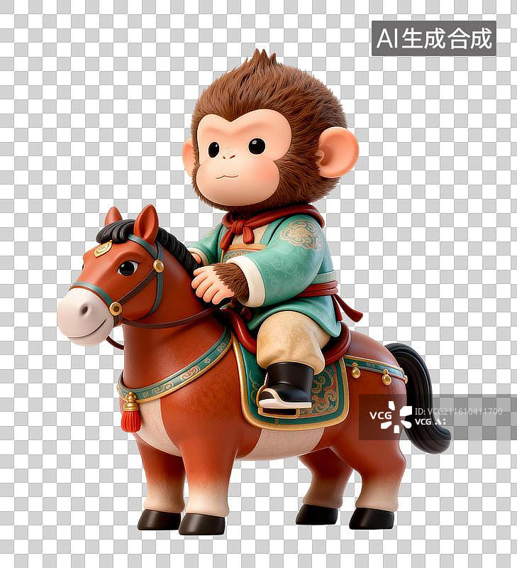 【AI数字艺术】猴骑马 马上封侯 马年卡通创意插画图片素材