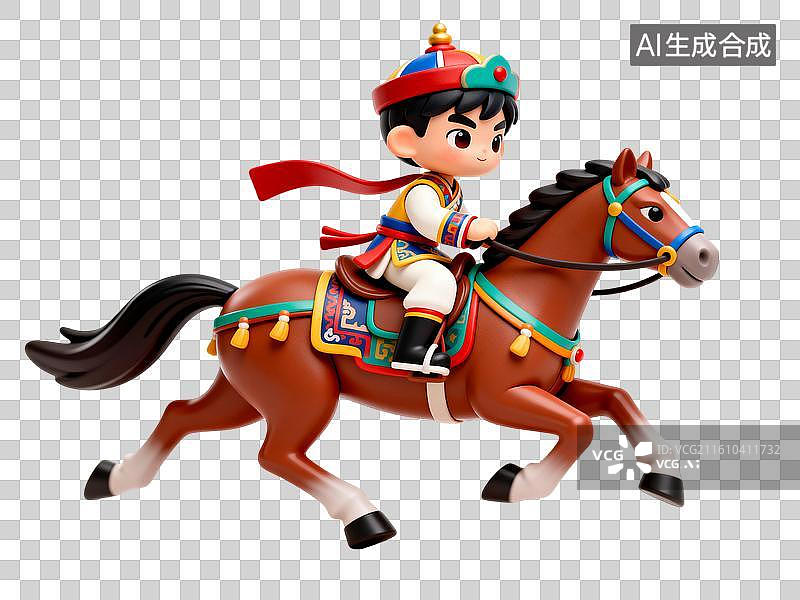 【AI数字艺术】少年骑马 马年卡通创意插画图片素材