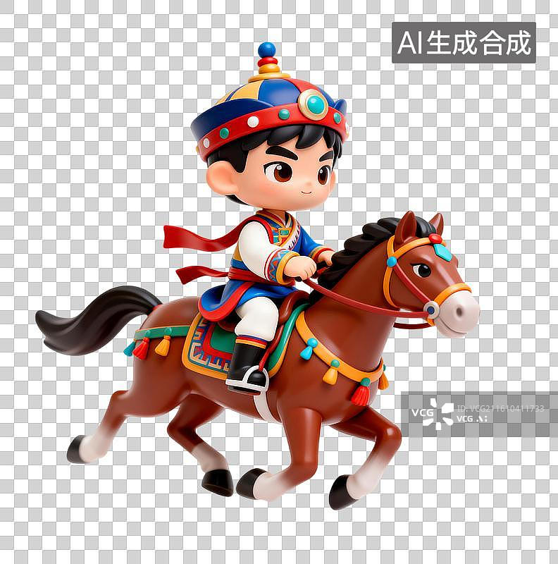 【AI数字艺术】少年骑马 马年卡通创意插画图片素材