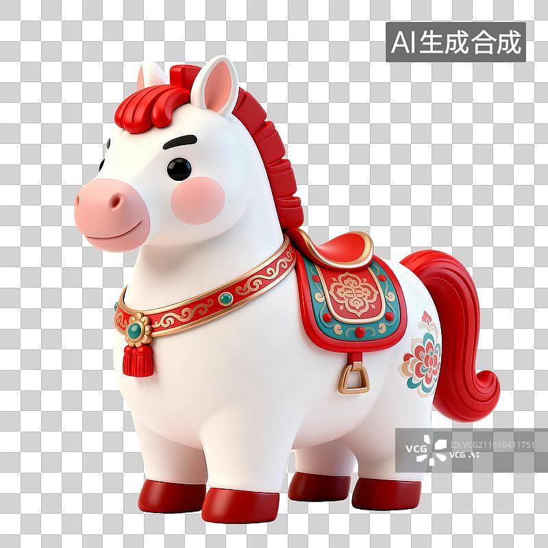 【AI数字艺术】马年白马 马年卡通创意插画图片素材