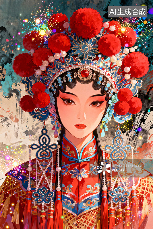 【AI数字艺术】国潮戏曲京剧花旦人物插画图片素材