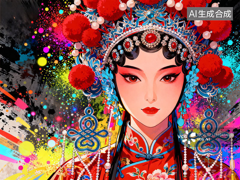 【AI数字艺术】国潮戏曲京剧花旦人物插画图片素材