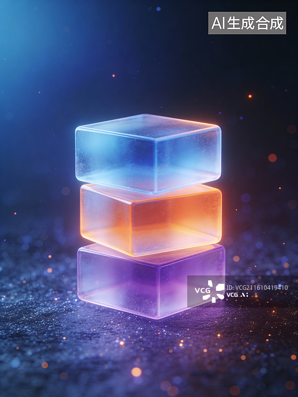 【AI数字艺术】三色透明立方体堆叠图片素材
