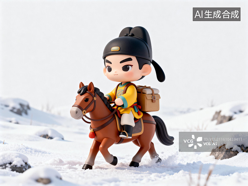 【AI数字艺术】古代邮差骑马穿越雪原图片素材