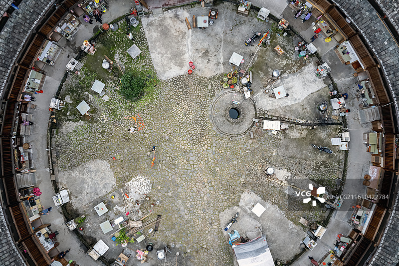 圆形土楼村庄结构鸟瞰图图片素材