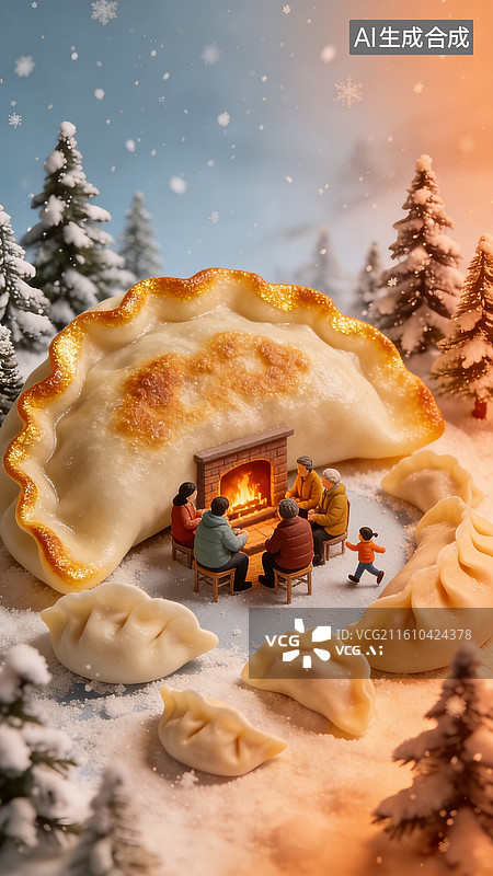 【AI数字艺术】微缩移轴二十四节气大雪冬至冬日海报图片素材