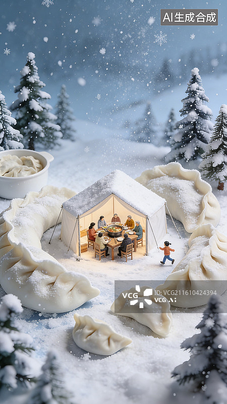 【AI数字艺术】微缩移轴二十四节气大雪冬至冬日海报图片素材