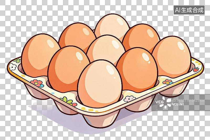 【AI数字艺术】卡通风格，一盒生鸡蛋PNG格式的免扣元素图片素材
