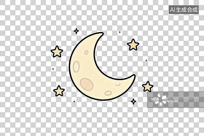 【AI数字艺术】卡通风格，月亮与星星PNG格式的免扣元素图片素材