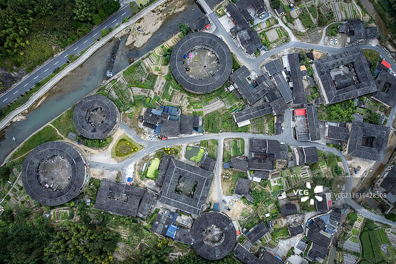 航拍福建南靖河坑土楼乡村特色建筑图片素材