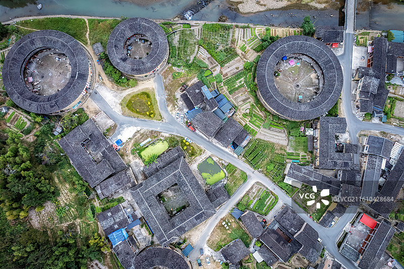航拍福建南靖河坑土楼乡村特色建筑图片素材
