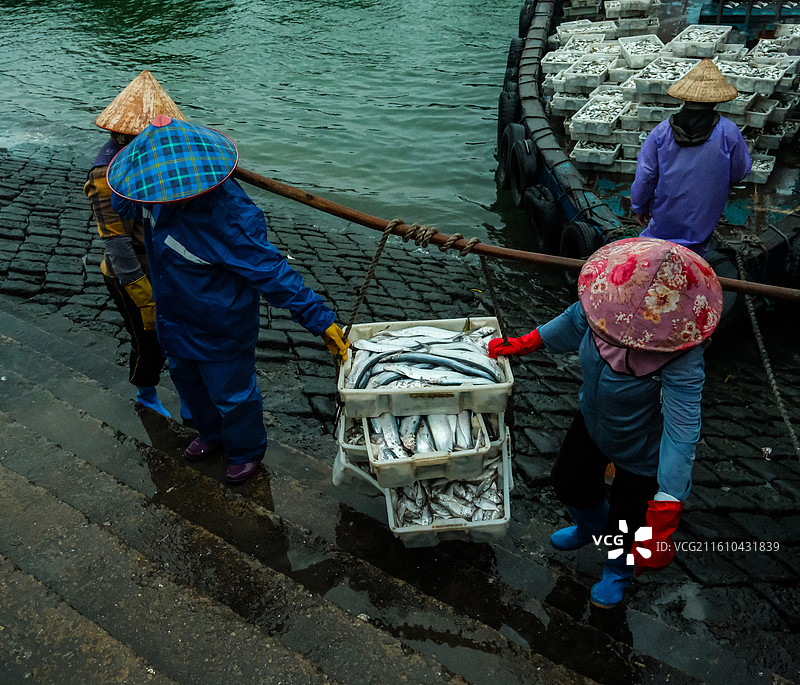 清晨黎明时分，中国海南省儋州市洋浦开发区洋浦湾白马井南斯鱼货码头风光图片素材