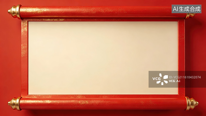 【AI数字艺术】红色卷轴空白画布图片素材
