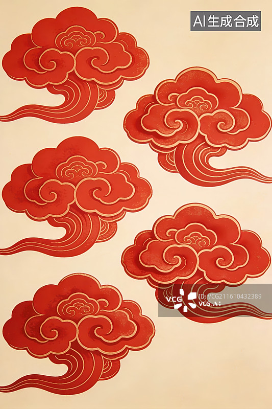 【AI数字艺术】红色祥云图案装饰图片素材