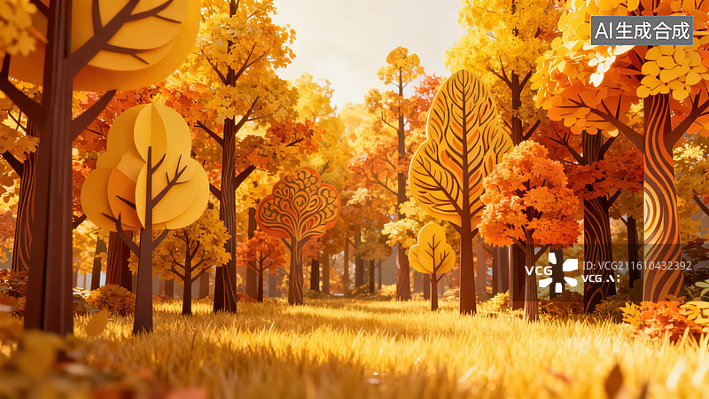 【AI数字艺术】秋日森林景色图片素材