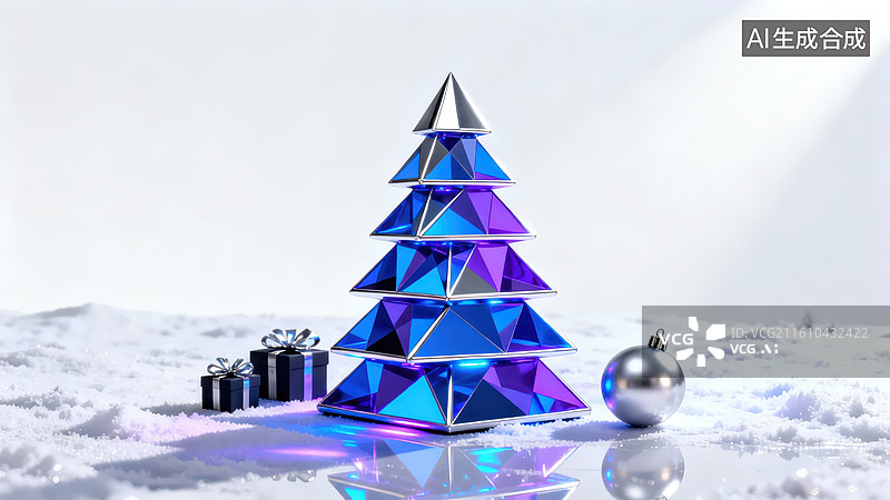 【AI数字艺术】水晶圣诞树雪地场景图片素材