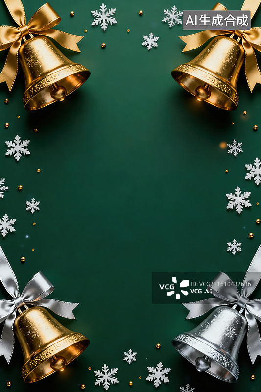 【AI数字艺术】圣诞铃铛与雪花装饰背景图片素材