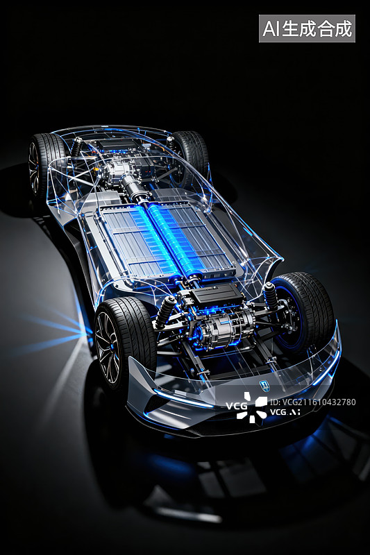 【AI数字艺术】透明电动跑车结构展示图片素材