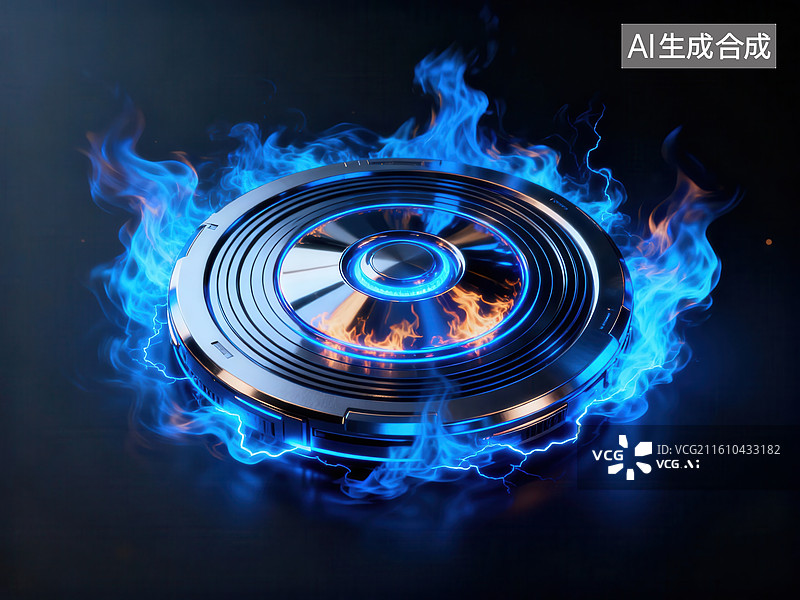 【AI数字艺术】燃烧的圆形金属装置图片素材
