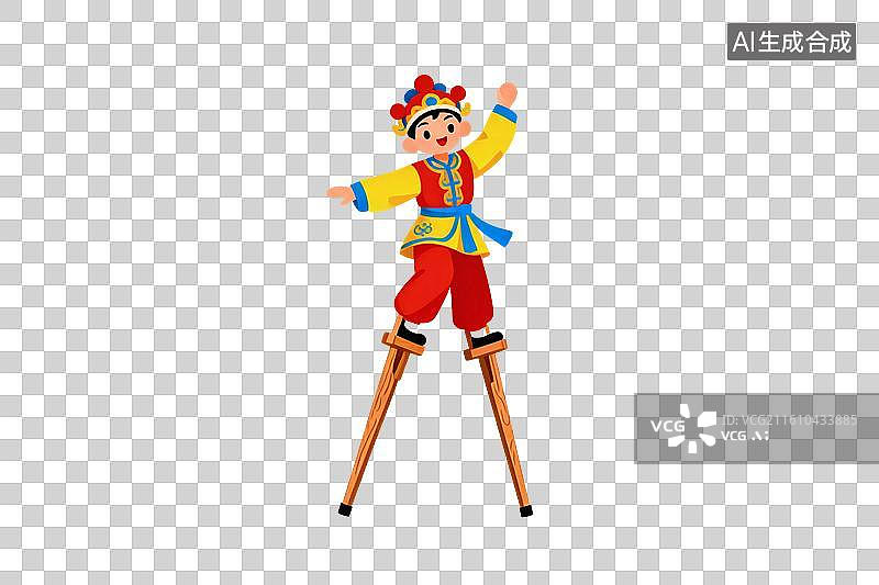 【AI数字艺术】卡通风格，踩高跷的表演艺术家PNG格式的免扣元素图片素材