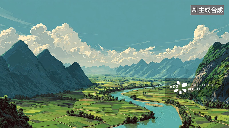 【AI数字艺术】山川田野图片素材