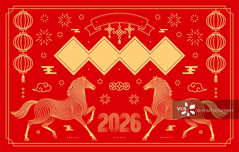 马年线条剪纸插画图片素材