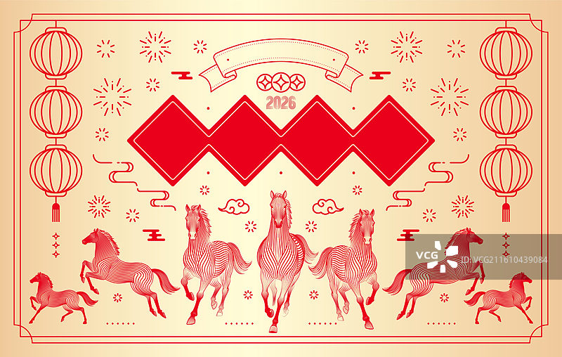 马年线条剪纸插画图片素材