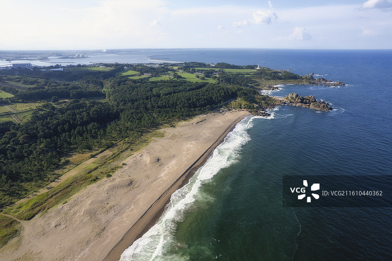 日本青森县八户种差海岸的航拍风光图片素材