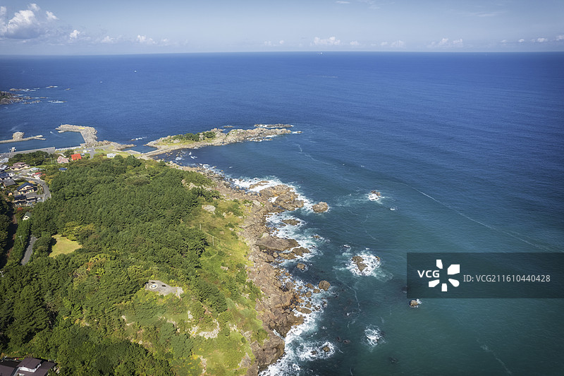 日本青森县八户种差海岸的航拍风光图片素材