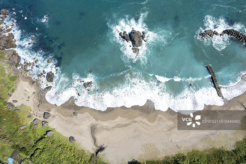 日本青森县八户种差海岸的航拍风光图片素材