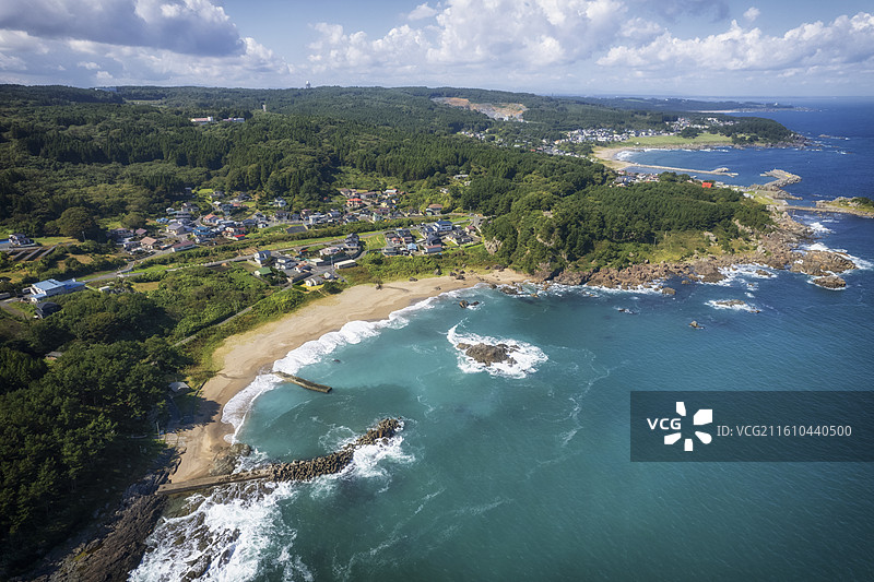 日本青森县八户种差海岸的航拍风光图片素材