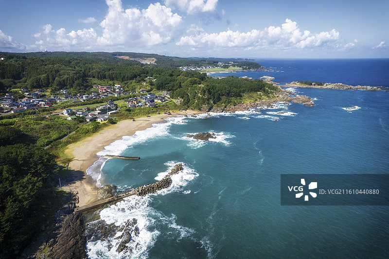 日本青森县八户种差海岸的航拍风光图片素材