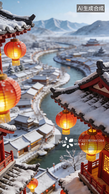 【AI数字艺术】竖版冬至节气海报底图16图片素材