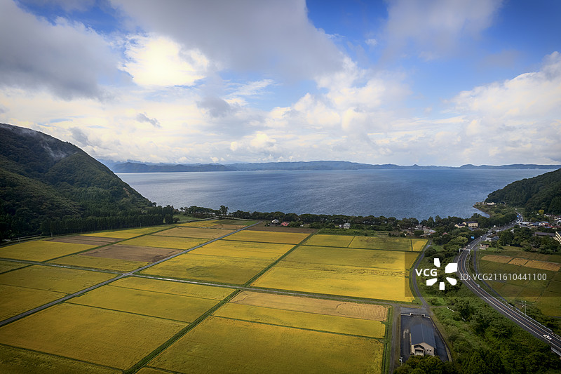 日本福岛县猪苗代湖的航拍风光图片素材