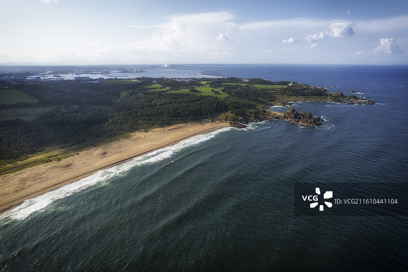日本青森县八户种差海岸的航拍风光图片素材