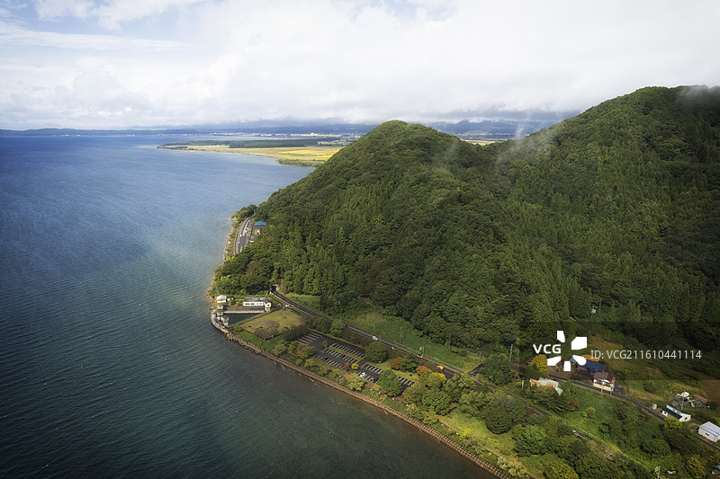 日本福岛县猪苗代湖的航拍风光图片素材