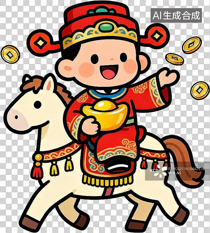 【AI数字艺术】3D卡通插画2026年马年吉祥语穿着毕业礼服手拿毕业证的可爱小马坐在马上撒金币的状元设计元素免抠图形图片素材