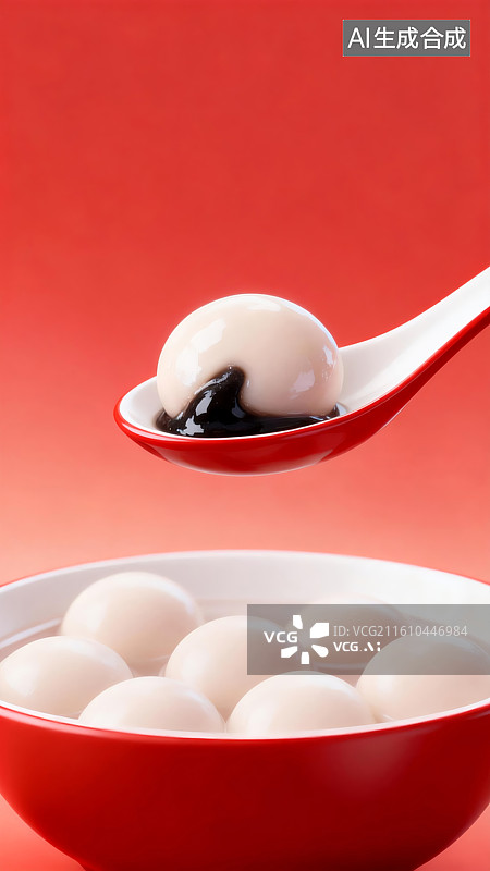 【AI数字艺术】红碗中热气腾腾的汤圆图片素材