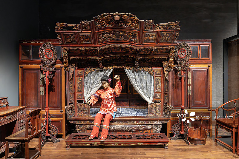 安徽安庆博物馆 清末民初 徽派民居家居场景 卧室图片素材