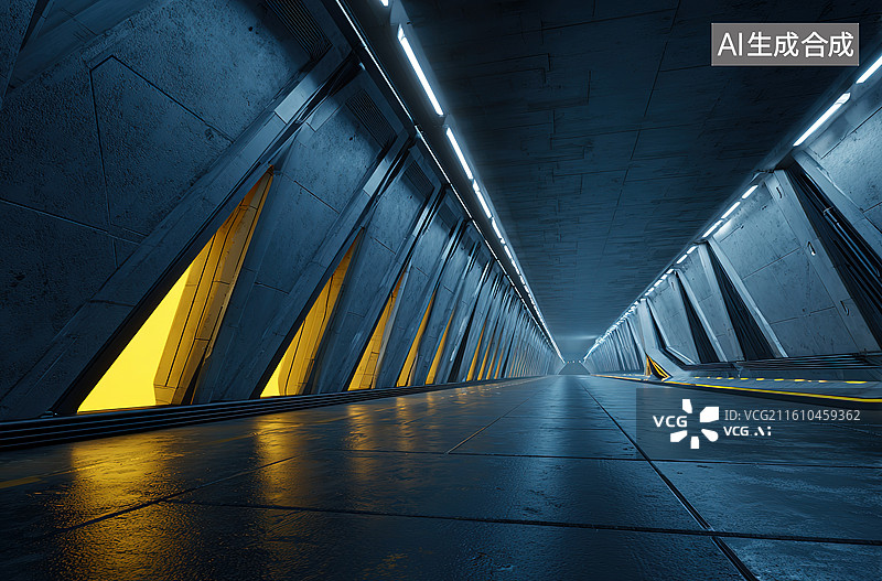 【AI数字艺术】未来感隧道内部通道图片素材